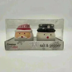 New In Box Cute Christmas Is Forever 3-D Santa‎ & Snowman Salt & Pepper Shakers